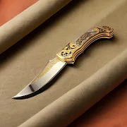 Позолоченный складной нож «Леопард» — фотография 1